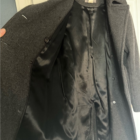 Wool belted peacoat J. crew size 8 charcoal gray stadium cloth newly lined - Picture 3 of 5
